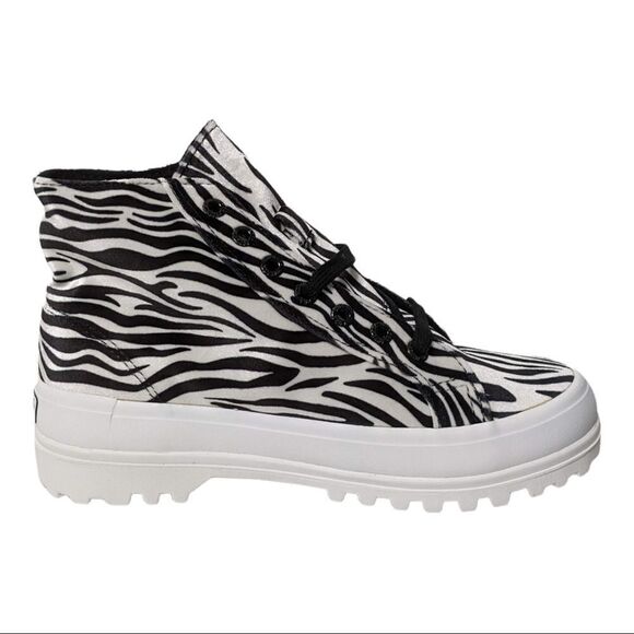 NWT SUPERGA White & Black Zebra Hi-Top Platform Sneakers - Picture 5 of 8
